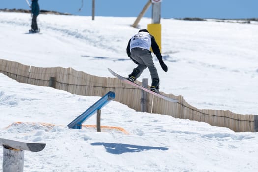 COVILHA, PORTUGAL - APRIL 2, 2017:  Mateus Morais during the National Snowboard  Championships at Serra da Estrela, Covilha, Portugal.