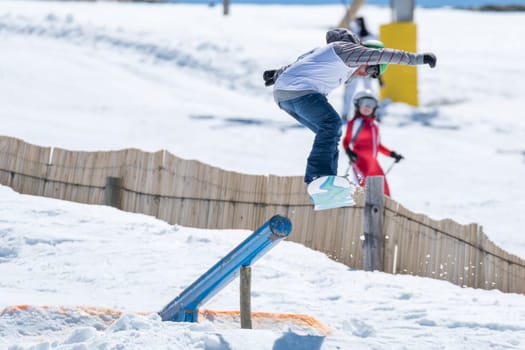 COVILHA, PORTUGAL - APRIL 2, 2017:  Diogo Pombeiro during the National Snowboard  Championships at Serra da Estrela, Covilha, Portugal.