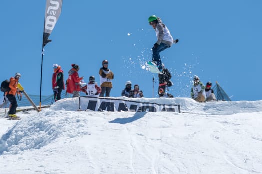 COVILHA, PORTUGAL - APRIL 2, 2017:  Diogo Pombeiro during the National Snowboard  Championships at Serra da Estrela, Covilha, Portugal.