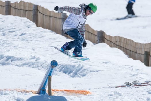 COVILHA, PORTUGAL - APRIL 2, 2017:  Diogo Pombeiro during the National Snowboard  Championships at Serra da Estrela, Covilha, Portugal.
