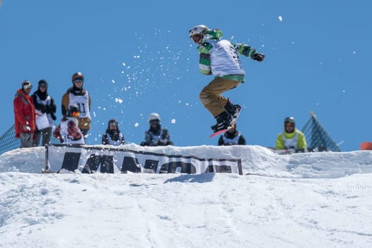 COVILHA, PORTUGAL - APRIL 2, 2017:  Guilherme Lopes during the National Snowboard  Championships at Serra da Estrela, Covilha, Portugal.