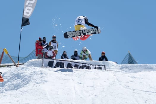 COVILHA, PORTUGAL - APRIL 2, 2017:  Michael Cruz during the National Snowboard  Championships at Serra da Estrela, Covilha, Portugal.