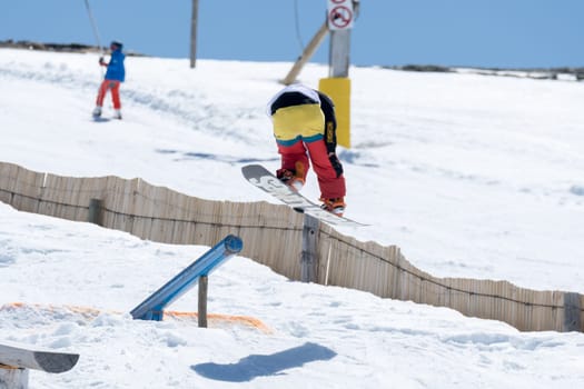 COVILHA, PORTUGAL - APRIL 2, 2017:  Michael Cruz during the National Snowboard  Championships at Serra da Estrela, Covilha, Portugal.