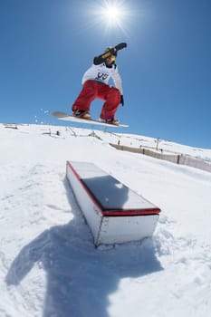 COVILHA, PORTUGAL - APRIL 2, 2017:  Michael Cruz during the National Snowboard  Championships at Serra da Estrela, Covilha, Portugal.