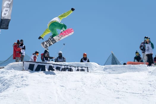 COVILHA, PORTUGAL - APRIL 2, 2017:  Henrique Nunes during the National Snowboard  Championships at Serra da Estrela, Covilha, Portugal.
