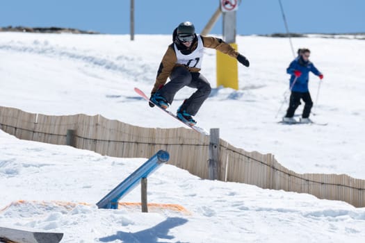 COVILHA, PORTUGAL - APRIL 2, 2017:  Ricardo Lopes during the National Snowboard  Championships at Serra da Estrela, Covilha, Portugal.