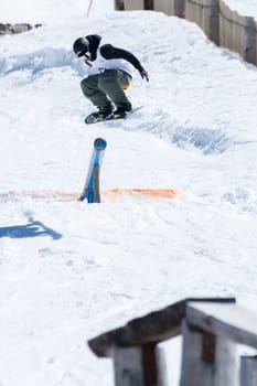 COVILHA, PORTUGAL - APRIL 2, 2017:  Jorge Margarido during the National Snowboard  Championships at Serra da Estrela, Covilha, Portugal.