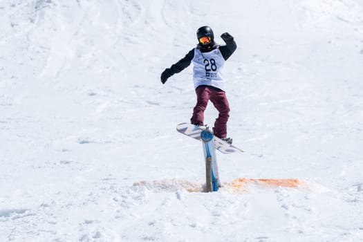 COVILHA, PORTUGAL - APRIL 2, 2017:  Miguel Brito during the National Snowboard  Championships at Serra da Estrela, Covilha, Portugal.