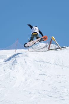 COVILHA, PORTUGAL - APRIL 2, 2017:  Jorge Margarido during the National Snowboard  Championships at Serra da Estrela, Covilha, Portugal.
