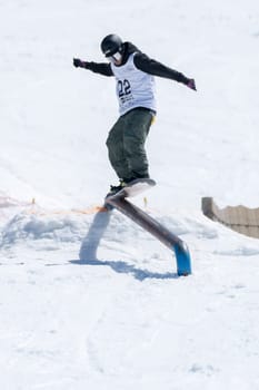 COVILHA, PORTUGAL - APRIL 2, 2017:  Jorge Margarido during the National Snowboard  Championships at Serra da Estrela, Covilha, Portugal.