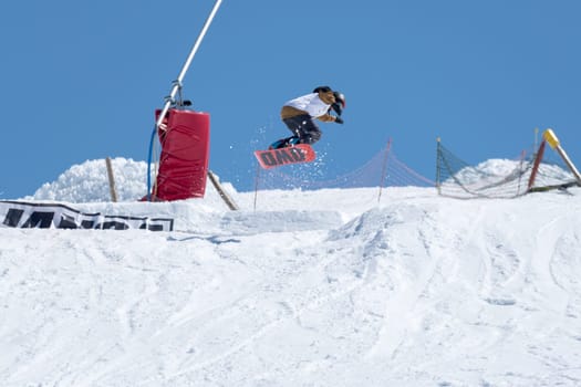 COVILHA, PORTUGAL - APRIL 2, 2017:  Ricardo Lopes during the National Snowboard  Championships at Serra da Estrela, Covilha, Portugal.