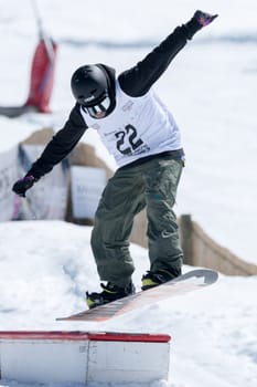 COVILHA, PORTUGAL - APRIL 2, 2017:  Jorge Margarido during the National Snowboard  Championships at Serra da Estrela, Covilha, Portugal.