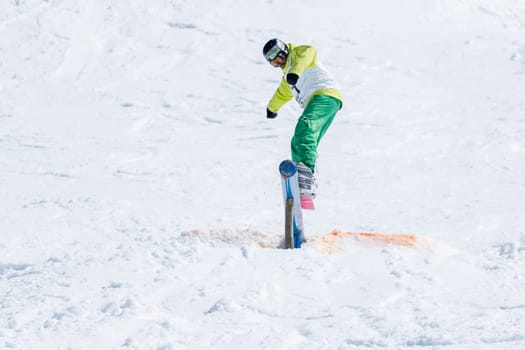 COVILHA, PORTUGAL - APRIL 2, 2017:  Henrique Nunes during the National Snowboard  Championships at Serra da Estrela, Covilha, Portugal.