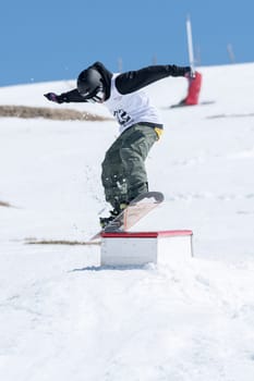 COVILHA, PORTUGAL - APRIL 2, 2017:  Jorge Margarido during the National Snowboard  Championships at Serra da Estrela, Covilha, Portugal.