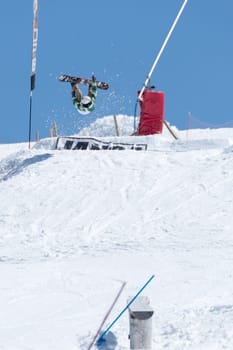 COVILHA, PORTUGAL - APRIL 2, 2017:  Guilherme Lopes during the National Snowboard  Championships at Serra da Estrela, Covilha, Portugal.