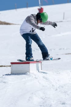 COVILHA, PORTUGAL - APRIL 2, 2017:  Diogo Pombeiro during the National Snowboard  Championships at Serra da Estrela, Covilha, Portugal.
