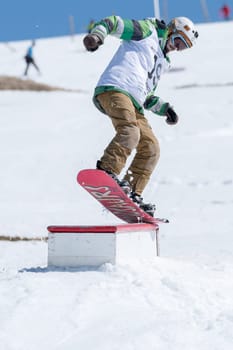 COVILHA, PORTUGAL - APRIL 2, 2017:  Guilherme Lopes during the National Snowboard  Championships at Serra da Estrela, Covilha, Portugal.