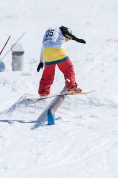 COVILHA, PORTUGAL - APRIL 2, 2017:  Michael Cruz during the National Snowboard  Championships at Serra da Estrela, Covilha, Portugal.