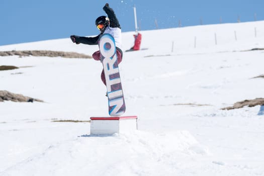 COVILHA, PORTUGAL - APRIL 2, 2017:  Miguel Brito during the National Snowboard  Championships at Serra da Estrela, Covilha, Portugal.
