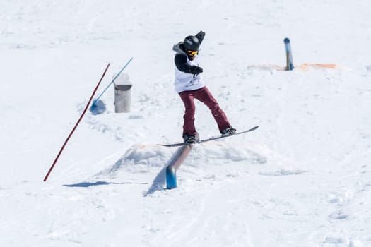 COVILHA, PORTUGAL - APRIL 2, 2017:  Miguel Brito during the National Snowboard  Championships at Serra da Estrela, Covilha, Portugal.