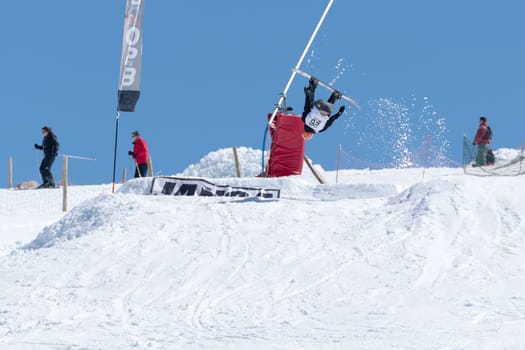 COVILHA, PORTUGAL - APRIL 2, 2017:  Mateus Morais during the National Snowboard  Championships at Serra da Estrela, Covilha, Portugal.