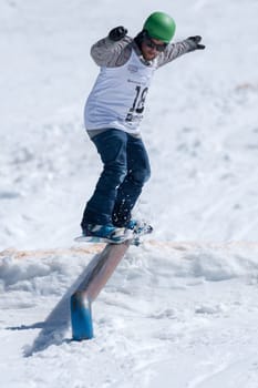 COVILHA, PORTUGAL - APRIL 2, 2017:  Diogo Pombeiro during the National Snowboard  Championships at Serra da Estrela, Covilha, Portugal.