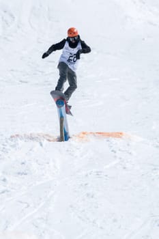 COVILHA, PORTUGAL - APRIL 2, 2017:  Mateus Morais during the National Snowboard  Championships at Serra da Estrela, Covilha, Portugal.