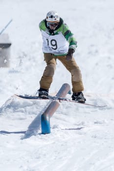 COVILHA, PORTUGAL - APRIL 2, 2017:  Guilherme Lopes during the National Snowboard  Championships at Serra da Estrela, Covilha, Portugal.