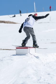 COVILHA, PORTUGAL - APRIL 2, 2017:  Mateus Morais during the National Snowboard  Championships at Serra da Estrela, Covilha, Portugal.
