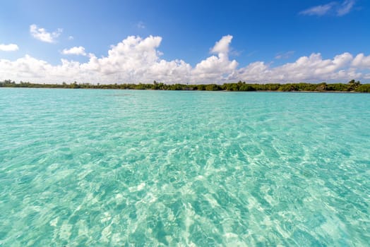 Wide angle Caribbean Sea view in the Sian Kaan Biosphere Reserve near Tulum, Mexico