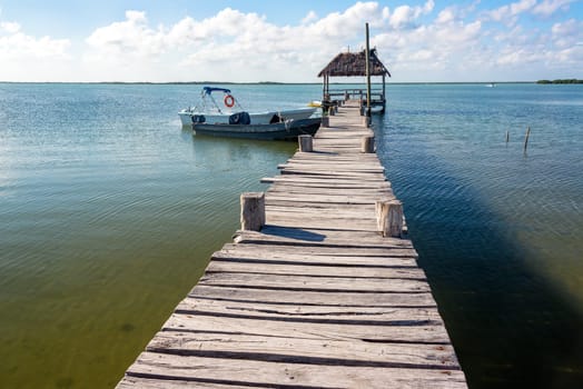 Old rustic pier in Punta Allen in the Sian Kaan Biosphere Reserve near Tulum, Mexico