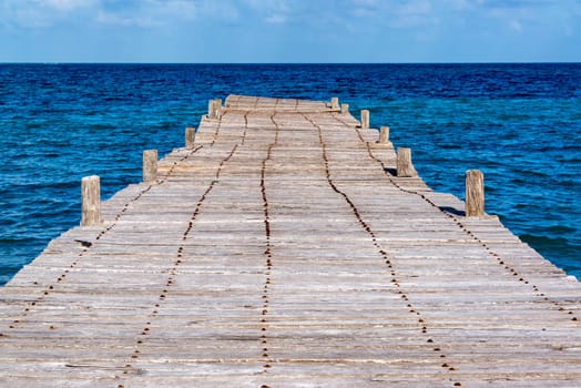 Old abandoned pier in Punta Allen in the Sian Kaan Biosphere Reserve near Tulum, Mexico