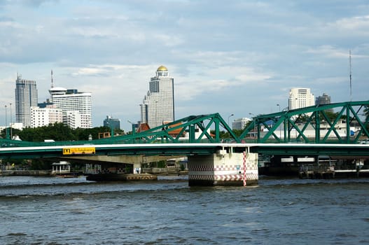 Bangkok cityscape river bridge downtown