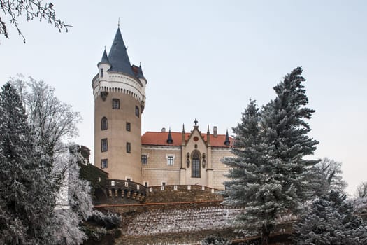Chateau Zleby in winter, Czech Republic.