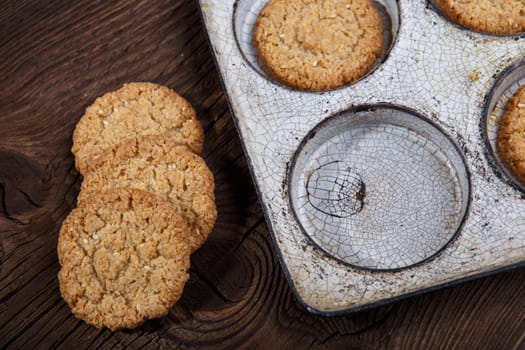 Cookies in a frying pan. Rustic style.