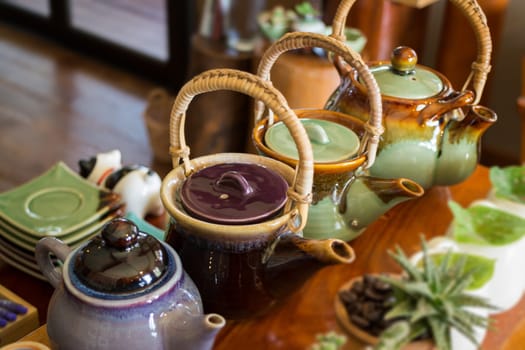 Group Of Hot Ceramic Teapots, stock photo