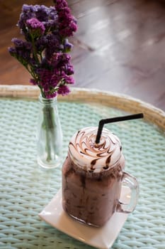 Iced Chocolate On Glass Table Top, stock photo