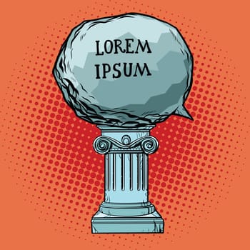 Review antique stone sculpture. Pop art retro comic book vector illustration