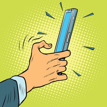 Touch gesture on a smartphone. Pop art retro comic book vector illustration