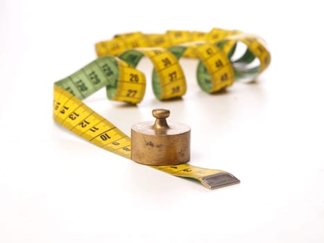 Diet or weight gain concept image with a measuring tabe, isolated on white