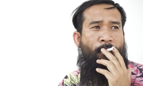 Portrait of adult man who is smoking cigarette