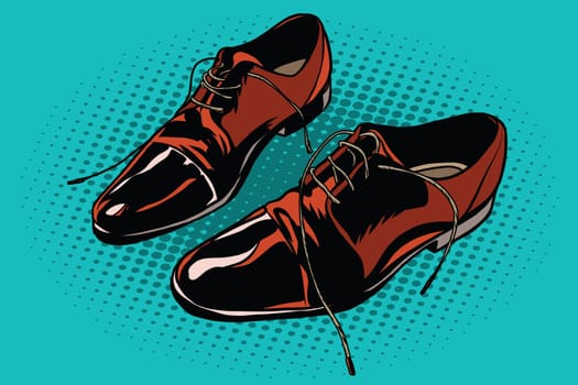 Leather brown men shoes. Pop art retro comic book vector illustration
