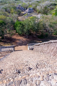 Stairs down the Mayan temple at Ek Balam near Valladolid, Mexico