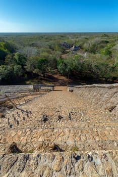 Jungle and Mayan ruins in Ek Balam as seen from the top of the pyramid near Valladolid, Mexico