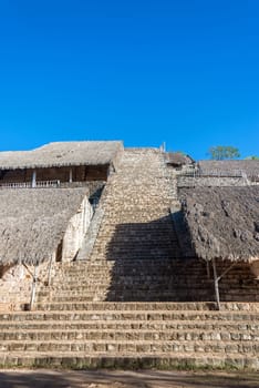 Vertical view of the pyramid known as 'El Trono' in Ek Balam near Valladolid, Mexico