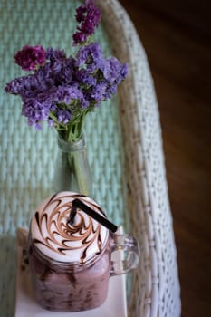 Iced Chocolate On Glass Table Top, stock photo