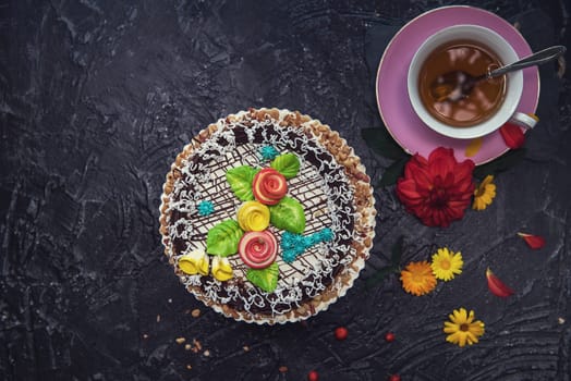 cakes composition on concrete background