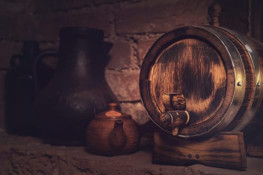 Homemade barrels in the wine cellar