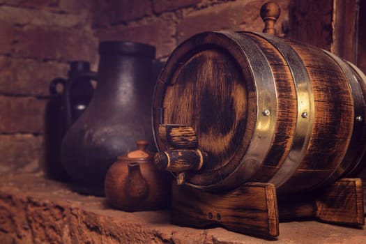 Homemade barrels in the wine cellar