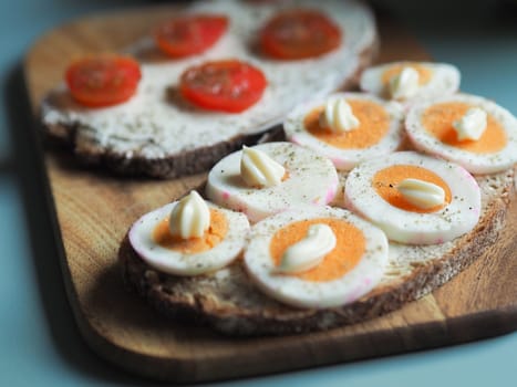 Whole grain bread with tasty cheese and eggs